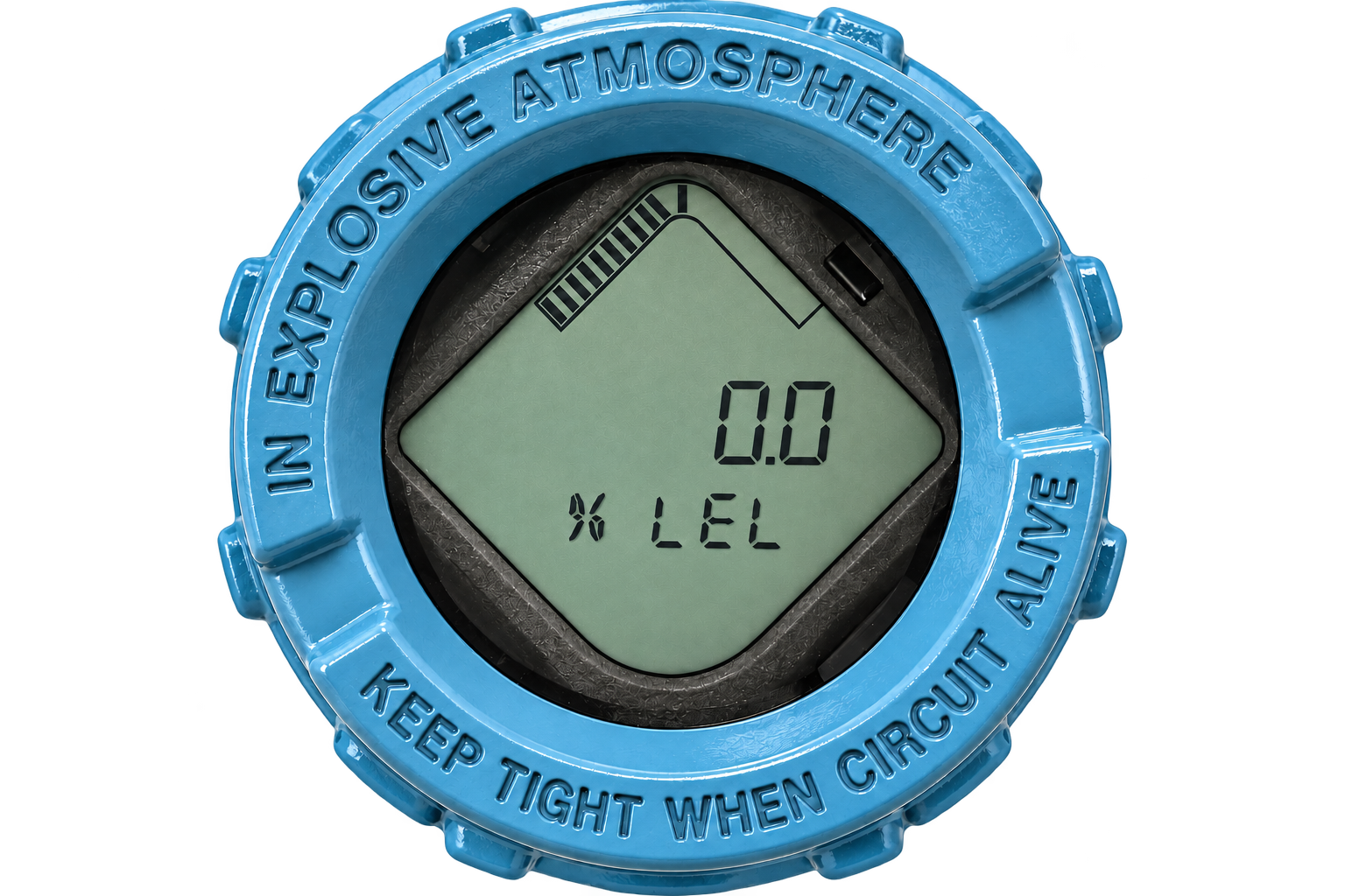 Rosemount gas monitor display showing 0.0 percent LEL; illustrative image composed from supplied product photographs