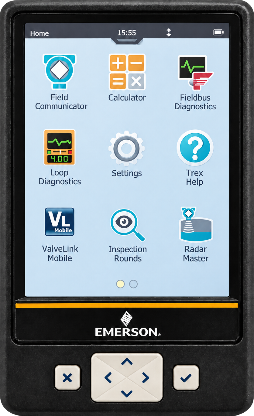 TREX demonstration: press Field Communicator, wait for Loading DD, then view the device Overview screen